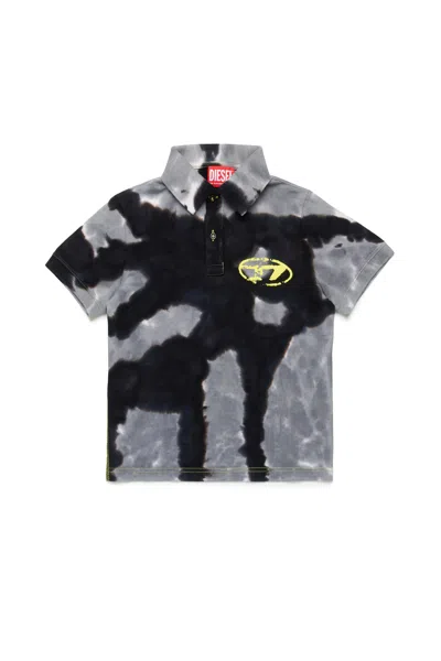 Diesel Kids' Batik Polo Shirt With Oval D Logo In Black