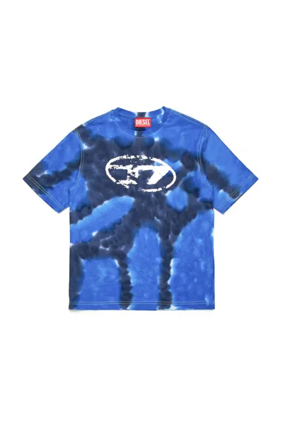 Diesel Kids' Batik T-shirt Branded With Oval D Logo In Blue