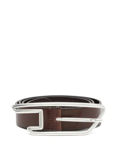 Diesel B-d Line Leather Belt In Metallic