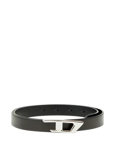 Diesel B-d Logo Leather Belt In Neutral