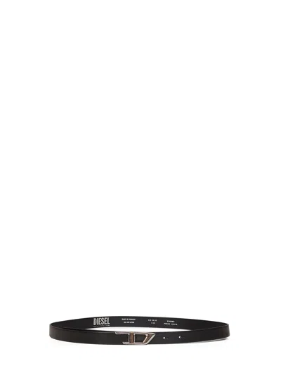 Diesel B-d Logo Plate Leather Belt In Black