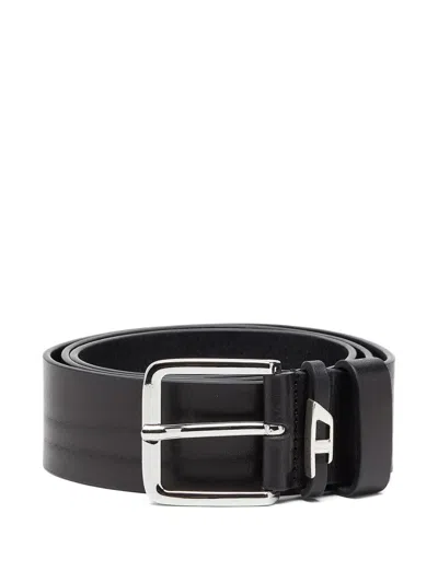 Diesel B-d Loop Leather Belt In Black