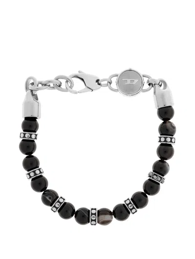 Diesel Beaded Logo-charm Bracelet In Silver
