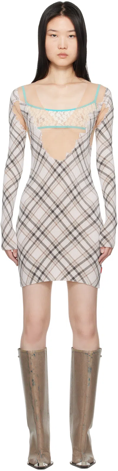 Diesel Beige & Off-white M-euripide Minidress In 97c