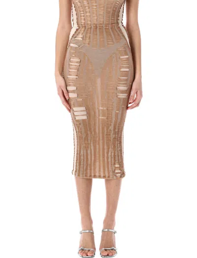 DIESEL BEIGE COTTON BLEND LONG SKIRT