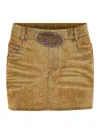 Diesel Denim Skirt With Front Cut-out Detail In Beige