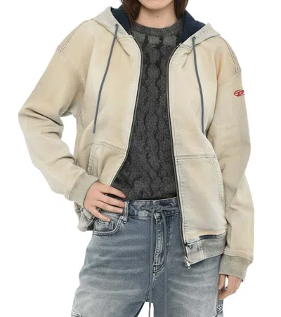 Diesel Beige Logo Zipper Hoodie In Neutral