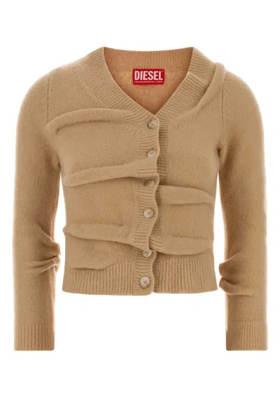 Diesel Beige Stretch Wool Blend M-ava Cardigan In Brown