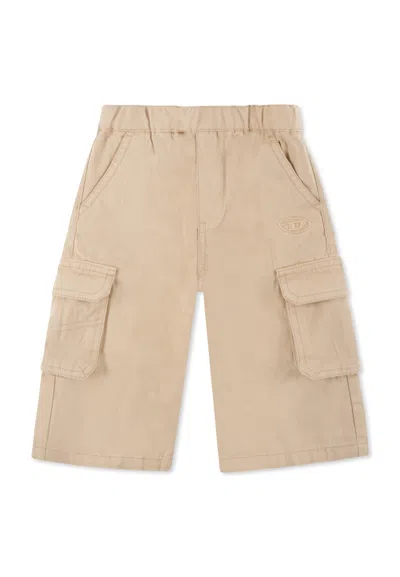 Diesel Beige Trousers For Baby Girl With Logo In Neutral