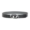 Diesel Reversible Logo Belt Adjustable Fit Metal Buckle In Black