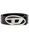 Diesel Black Belt With Oval D Logo Buckle Closure In Leather Man