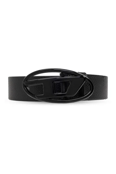 Diesel B-1dr Logo-buckle Leather Belt In Black