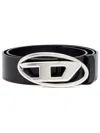 Diesel Black Belt With Oval D Logo Buckle Closure In Leather Man In Blue