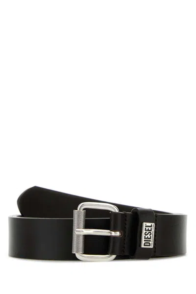 Diesel Leather Belt Adjustable Metal Buckle In Black