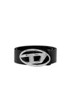 Diesel Calf Leather Belt With Logo Buckle In Black