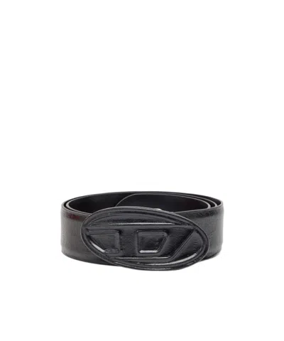 Diesel Belt In Eel-effect Leather In Black