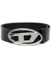 Diesel Leather Belt W/logo In Black