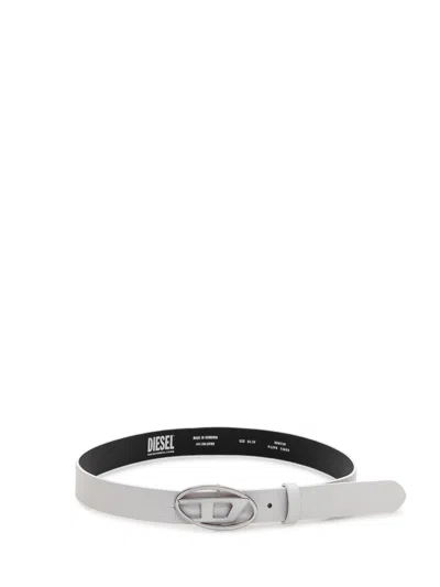Diesel Belt With Oval Metallic Buckle In Bianco