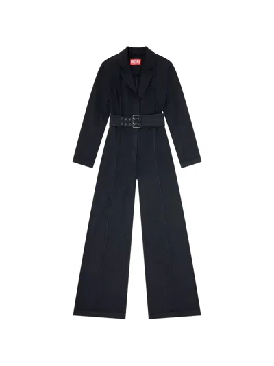 Diesel Belted Blazer Jumpsuit In Stretch Wool In Black