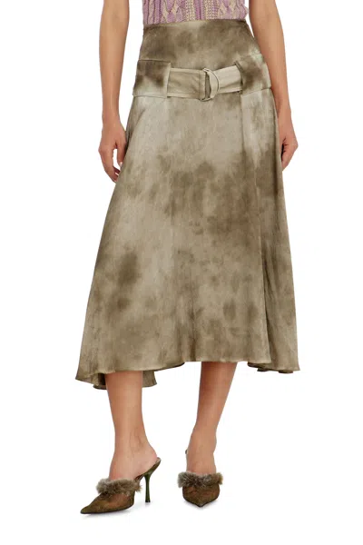 Diesel Belted Midi Skirt In Logo-jacquard Satin In Green