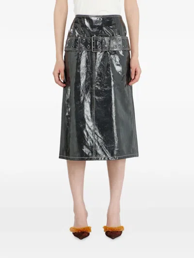 Diesel Belted Patent Leather Midi Skirt In Animal Print