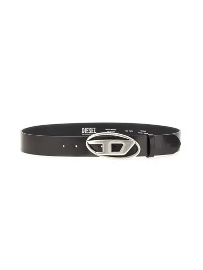 DIESEL DIESEL BLACK LEATHER BELT WITH SILVER BUCKLE AND LOGO