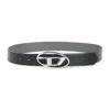 Diesel Reversible Logo Belt Adjustable Fit Metal Buckle In Black