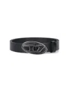 Diesel B 1dr 25 Black Leather Belt With Distinctive Logo Buckle In Black