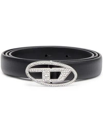 Diesel B-1dr Crystal-embellished Belt In Black