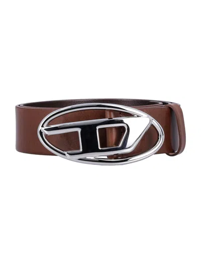 Diesel Calf Leather Belt With Logo Buckle In Burgundy