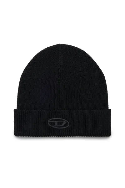 Diesel Branded Wool-blend Beanie In Black