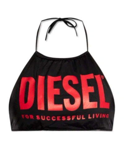 Diesel Bfb-lea Logo-print Bikini Top In Black