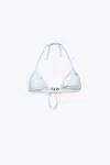 Diesel Bfb-sees-t Bikini Top In Denim Printed Lycra With Metal Oval D - Bfb Sees T In Blue