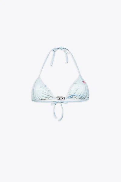 Diesel Bfb-sees-t Bikini Top In Denim Printed Lycra With Metal Oval D - Bfb Sees T In Blue