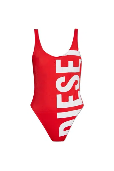 Diesel Bfsw-kylia Logo Printed High Cut Swimwuit In Red