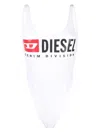 Diesel Solid Color Bfsw-pamela One-piece Swimsuit With Printed Logo In White