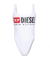 Diesel Solid Color Bfsw-pamela One-piece Swimsuit With Printed Logo In White