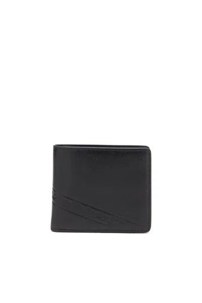 Diesel Bi-fold Leather Wallet With Embossed Logo In Black