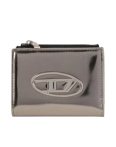Diesel Bi-fold Zip Woman Wallet Bronze Size - Cow Leather In Gray