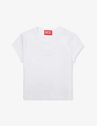 Diesel Girls Bianco Kids Cut-out Logo-embroidery Stretch Cotton-jersey T-shirt 8-16 Years In White
