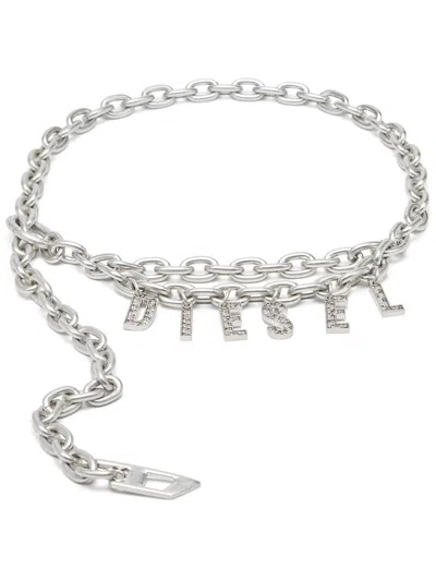 Diesel Cintura A Catena Con Charm Logo In Cristallo In Multicolor