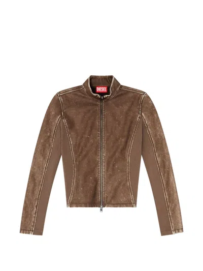 Diesel Biker Jacket With Rib-knit Inserts In Brown