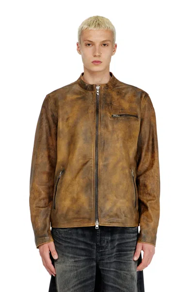 Diesel Biker Jacket In Treated Leather In Brown