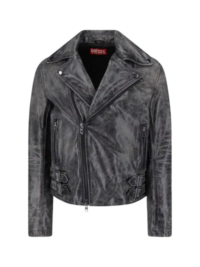 Diesel Biker Jacket In Leather In Black