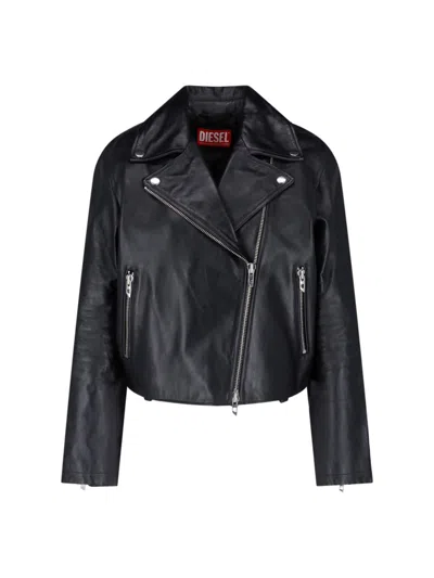 Diesel Biker Jacket In Leather "l-unatic" In Black