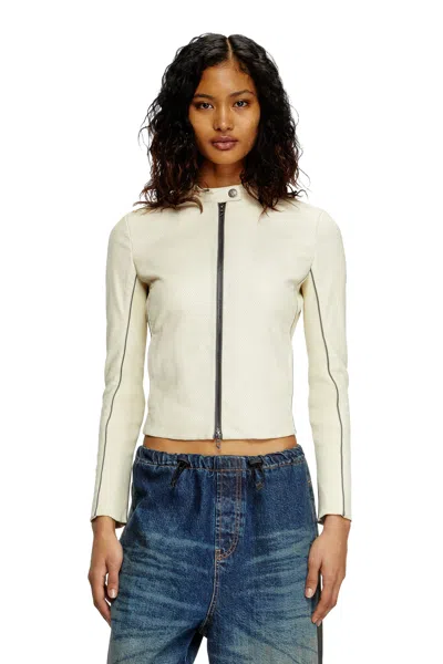 Diesel Biker Jacket In Perforated Stretch Leather In White