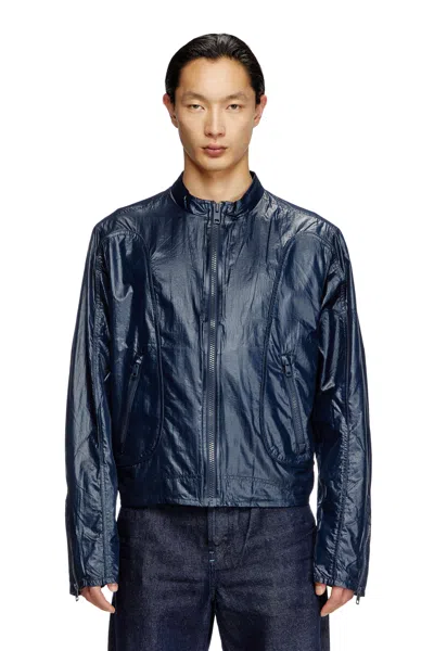 Diesel Biker Jacket In Shiny Ripstop In Blue
