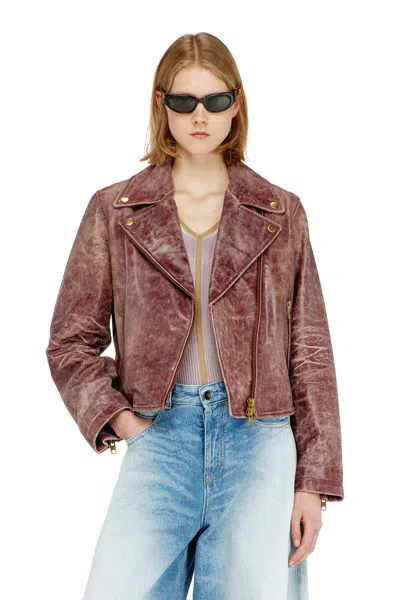 Diesel Biker Jacket In Treated Leather In Brown