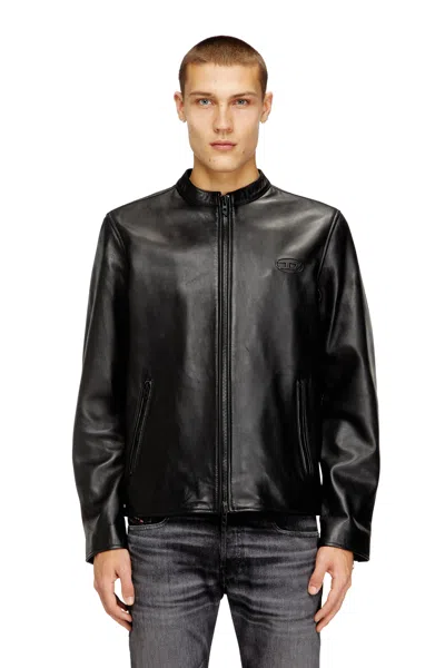 Diesel Biker Jacket In Waxed Leather In Black