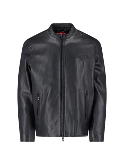 Diesel Black Lambskin Oval D Leather Jacket